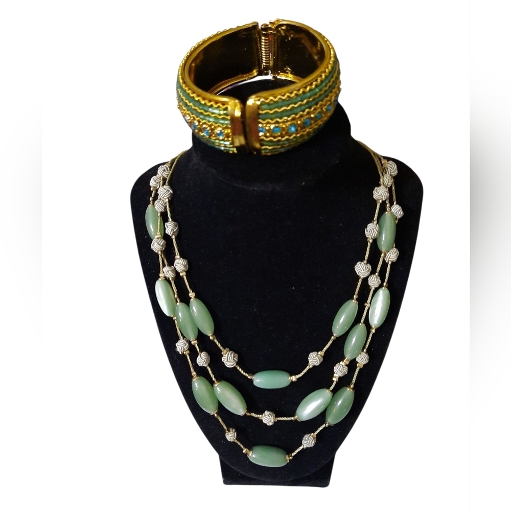 Vintage Green Necklace And Braclet Jewelry Set